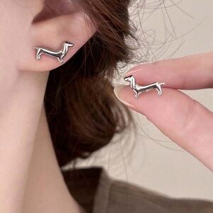 Silver-tone Mini Dachshund Earrings Classy Minimalist Design